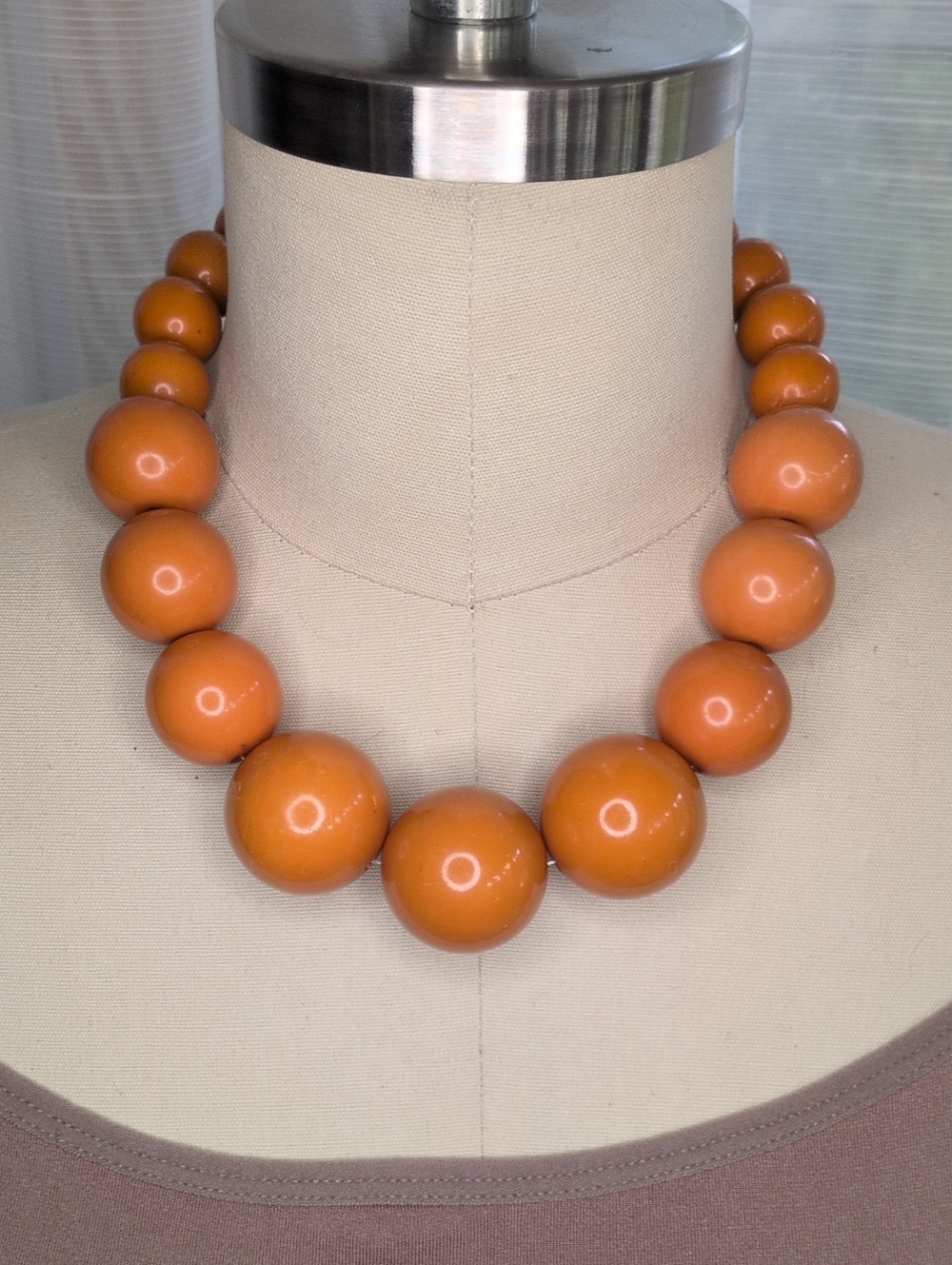 Vintage Style Chunky Orange Graduated Bead Necklace - Women Jewelry